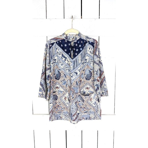 Vintage batik tribal print cotton pullover shirt - Picture 5 of 7